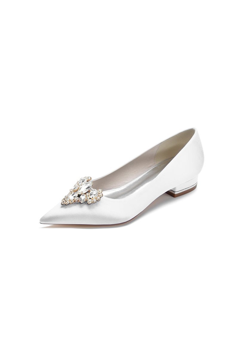 Pretty Pointed Toe Rhinestone Kitten Heels - BOLODOO