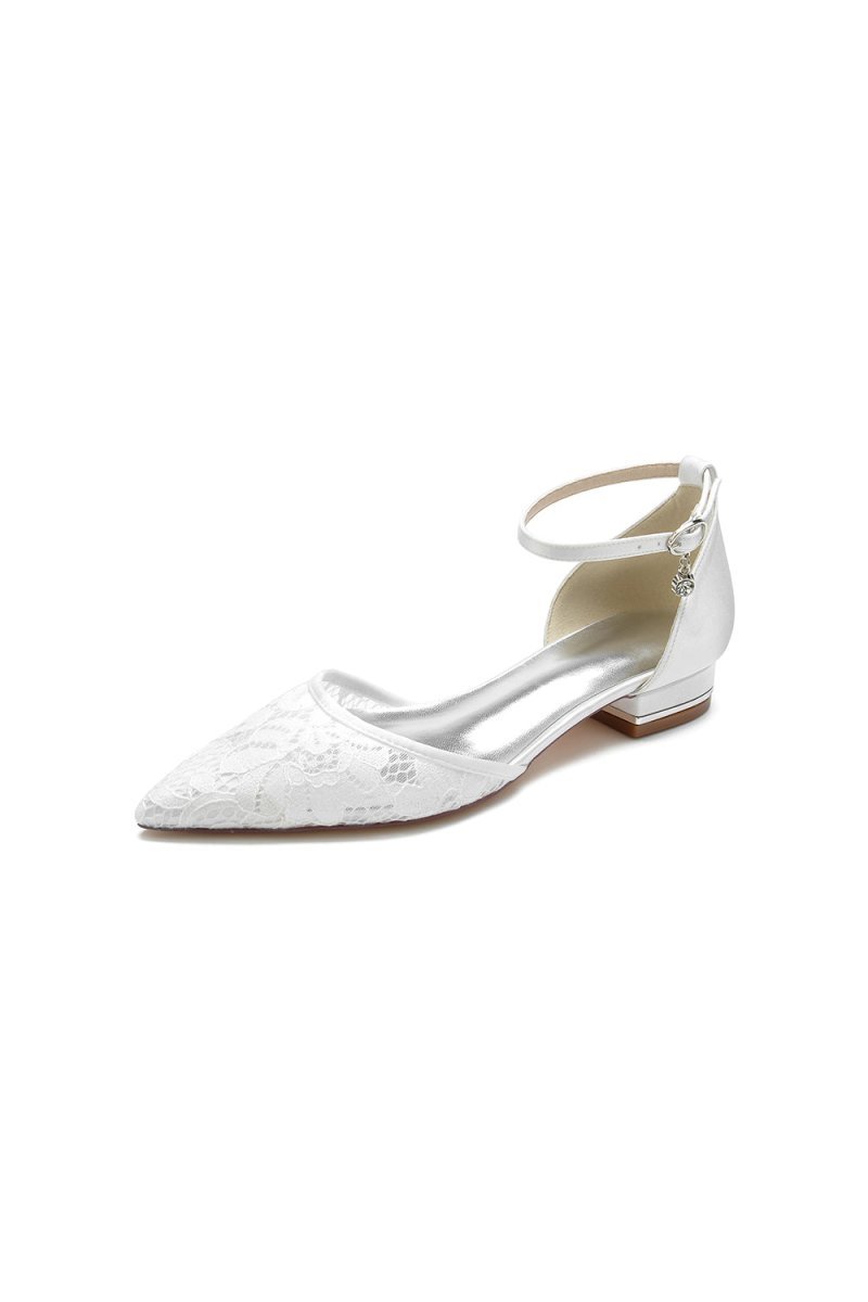 Lace Pointed Toe Ankle Strap Kitten Heels - BOLODOO
