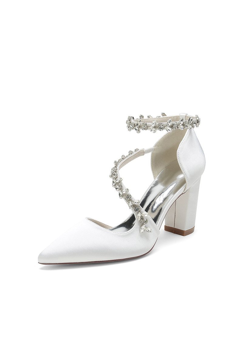 White Satin Pump with Silver Chain Accent - BOLODOO
