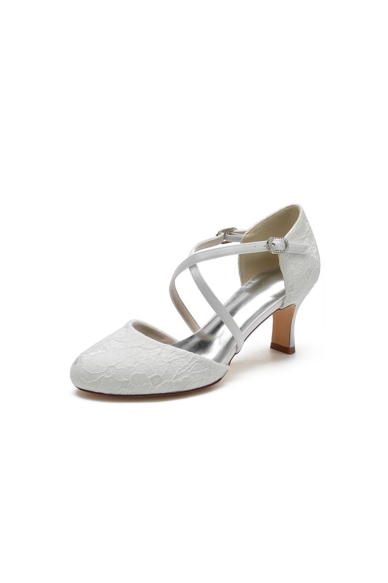 White Lace Mid - Heel Pumps with Elegant Design - BOLODOO