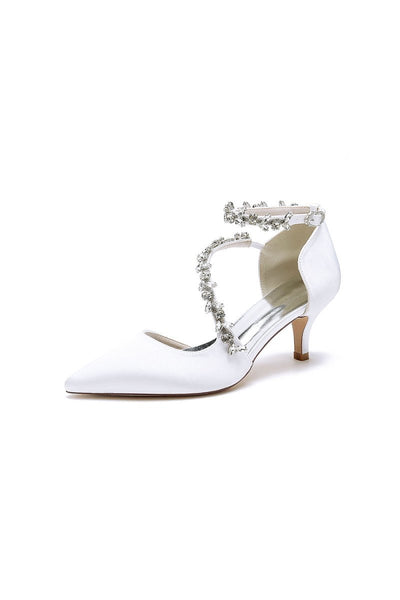 Pointed Toe Beading Ankle Strap High Heels - BOLODOO