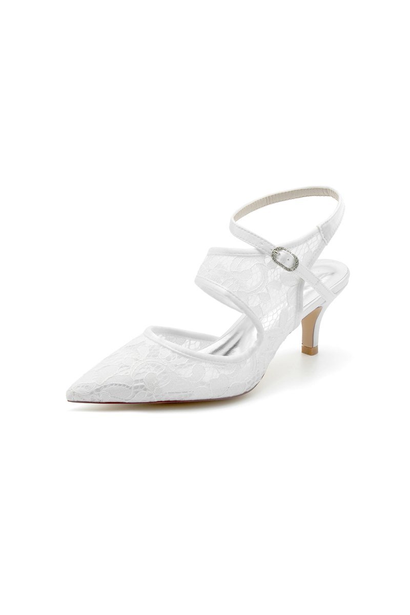 Lace Pointed Toe Ankle Strap High Heels - BOLODOO