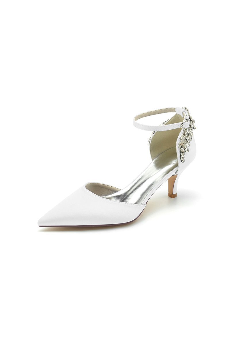Beading Pointed Toe Ankle Strap High Heels - BOLODOO