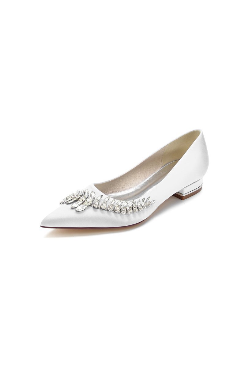 Satin Pointed Toe Beading Kitten Heels - BOLODOO