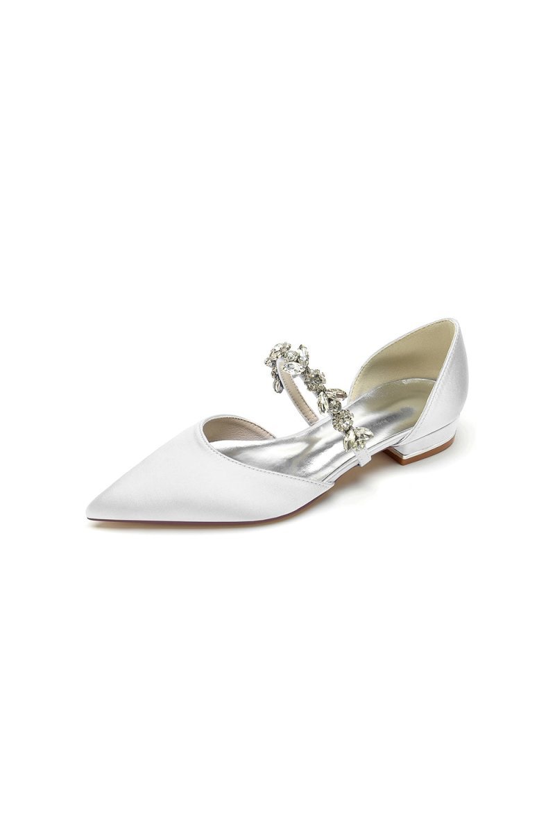 Rhinestone Pointed Toe Low Heels - BOLODOO