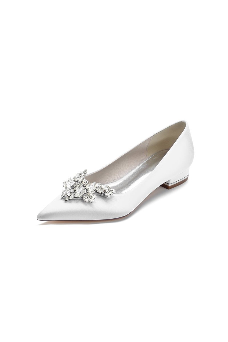 Satin Pointed Toe Rhinestone Kitten Heels - BOLODOO