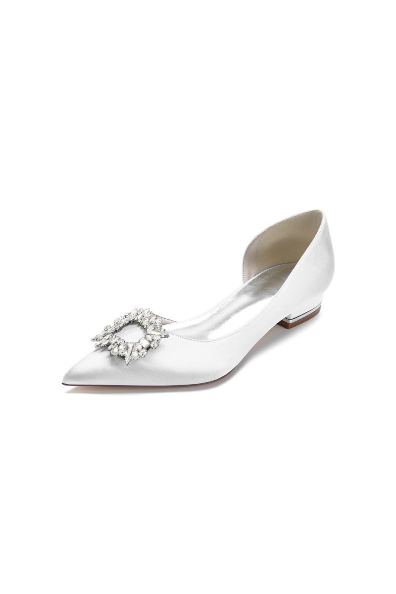 Satin Pointed Toe Kitten Heels With Rhinestone - BOLODOO