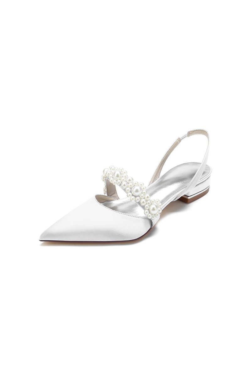 Satin Pointed Toe Pearl Kitten Heels - BOLODOO
