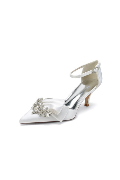 Rhinestone Pointed Toe Satin High Heels - BOLODOO