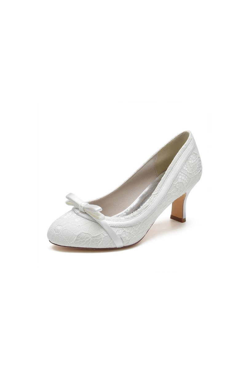 Chic Champagne Lace Formal Heels with Matching Bow - BOLODOO