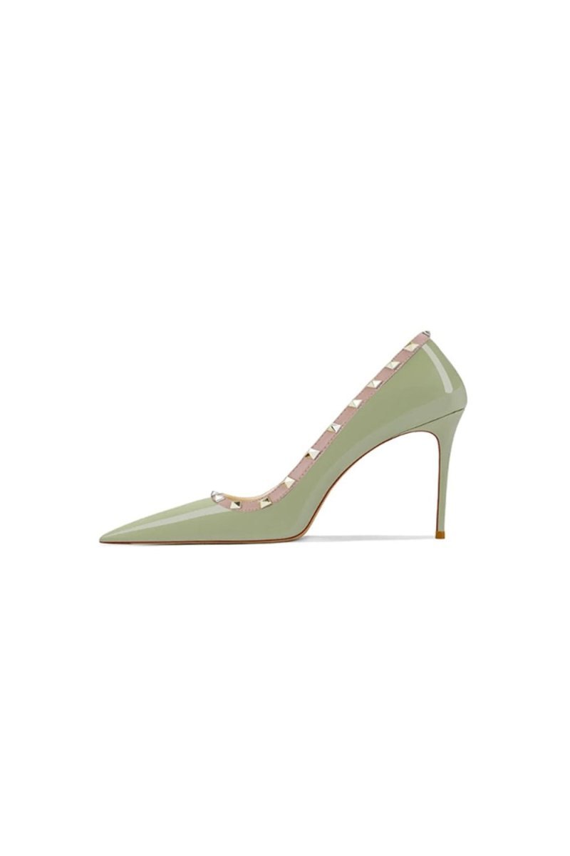Dark Green Studded Mid Heel Pumps - BOLODOO