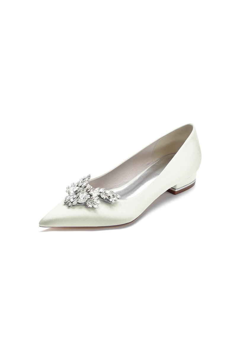 Satin Pointed Toe Rhinestone Kitten Heels - BOLODOO