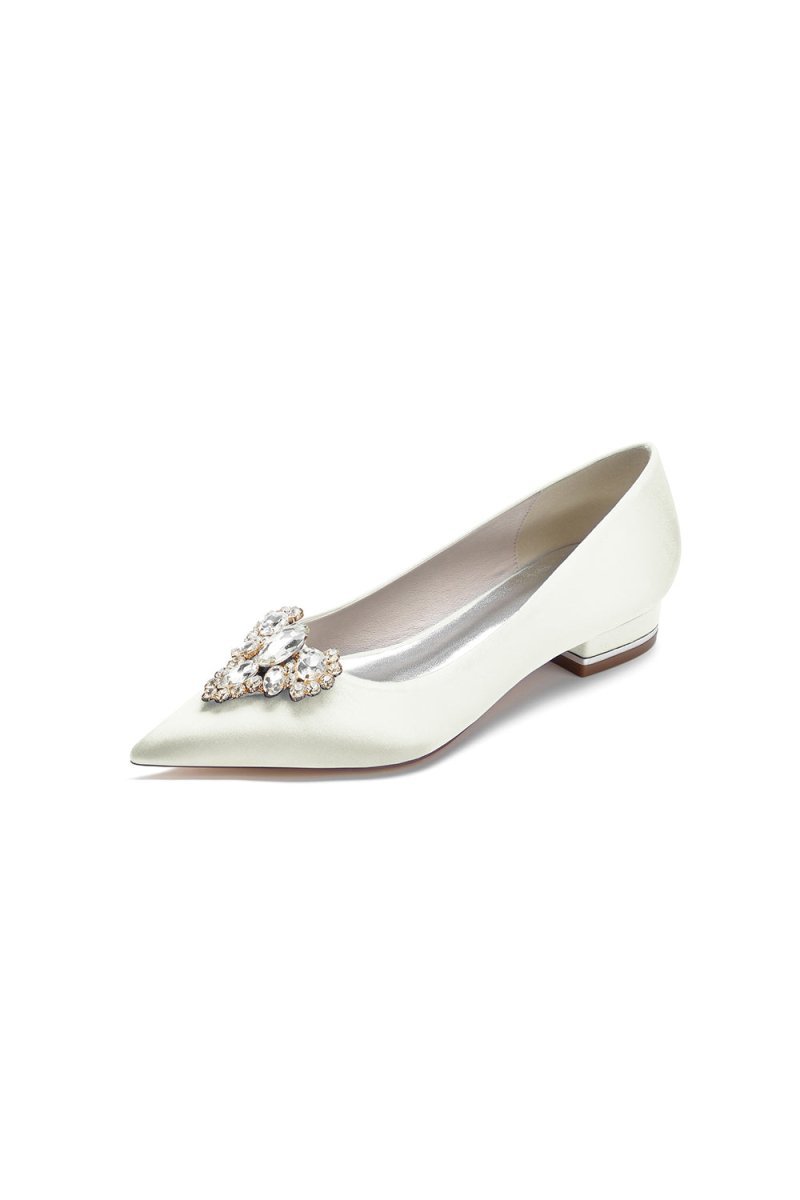 Pretty Pointed Toe Rhinestone Kitten Heels - BOLODOO