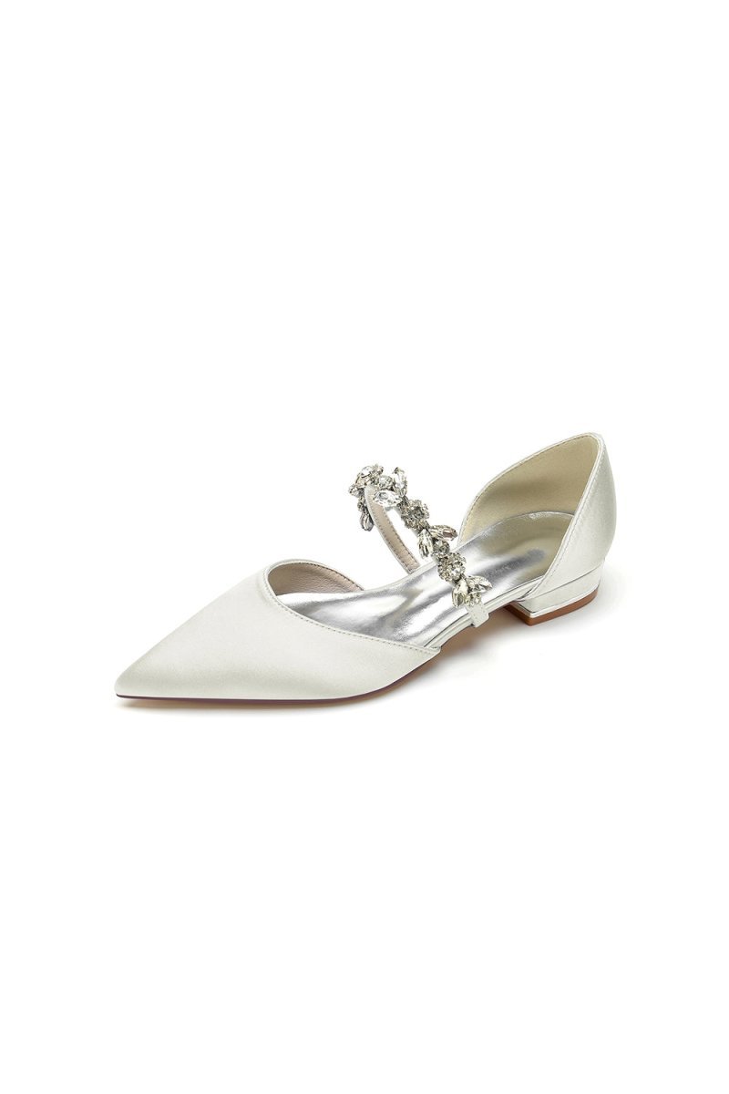 Rhinestone Pointed Toe Low Heels - BOLODOO