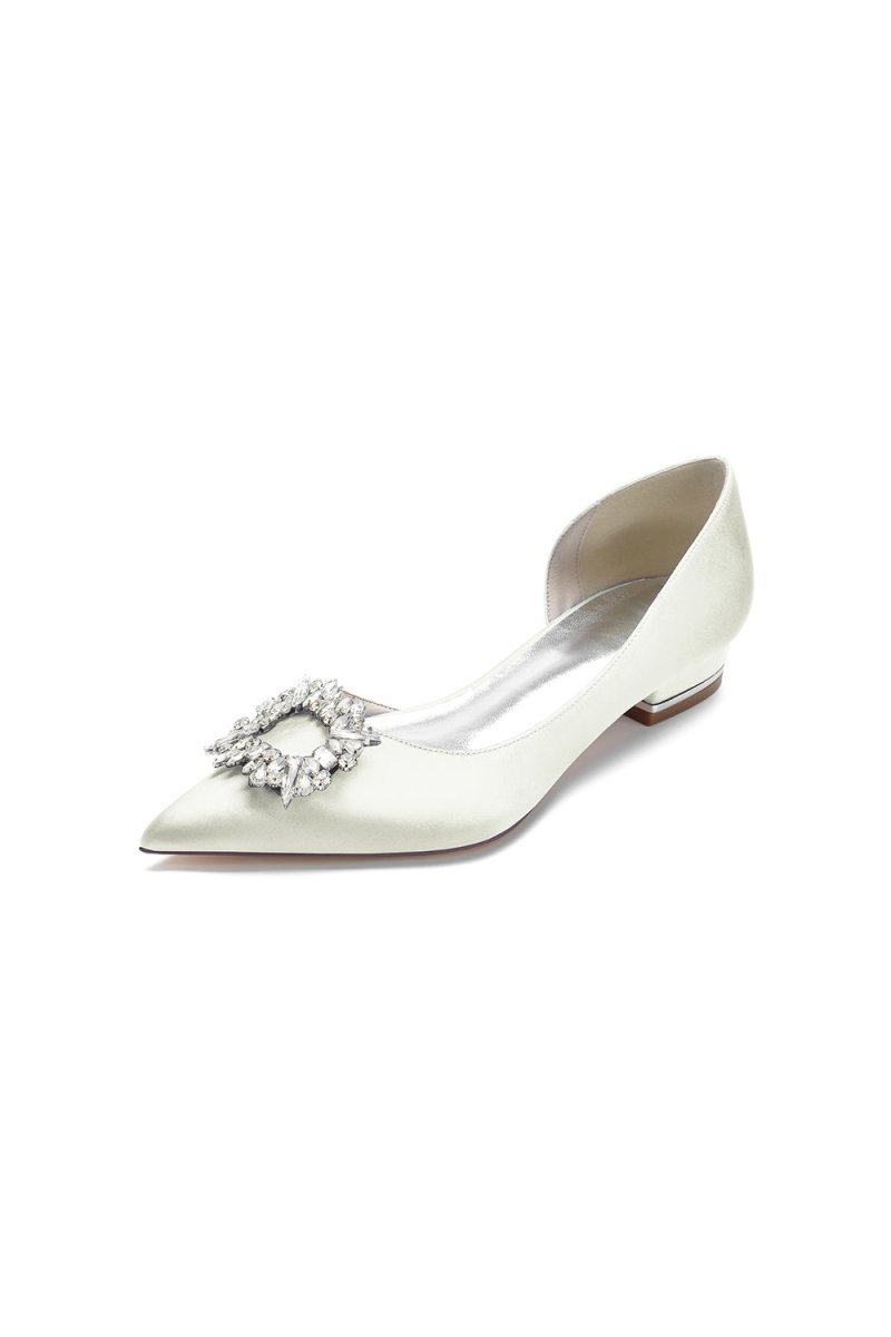 Satin Pointed Toe Kitten Heels With Rhinestone - BOLODOO