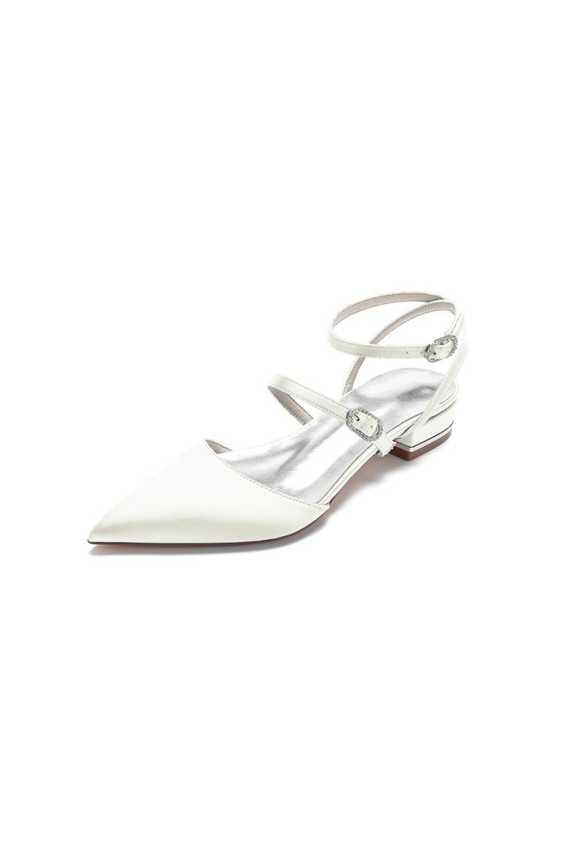 Simple Satin Pointed Toe Buckle Kitten Heels - BOLODOO