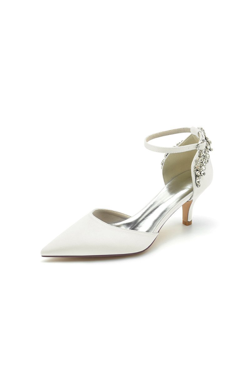 Beading Pointed Toe Ankle Strap High Heels - BOLODOO