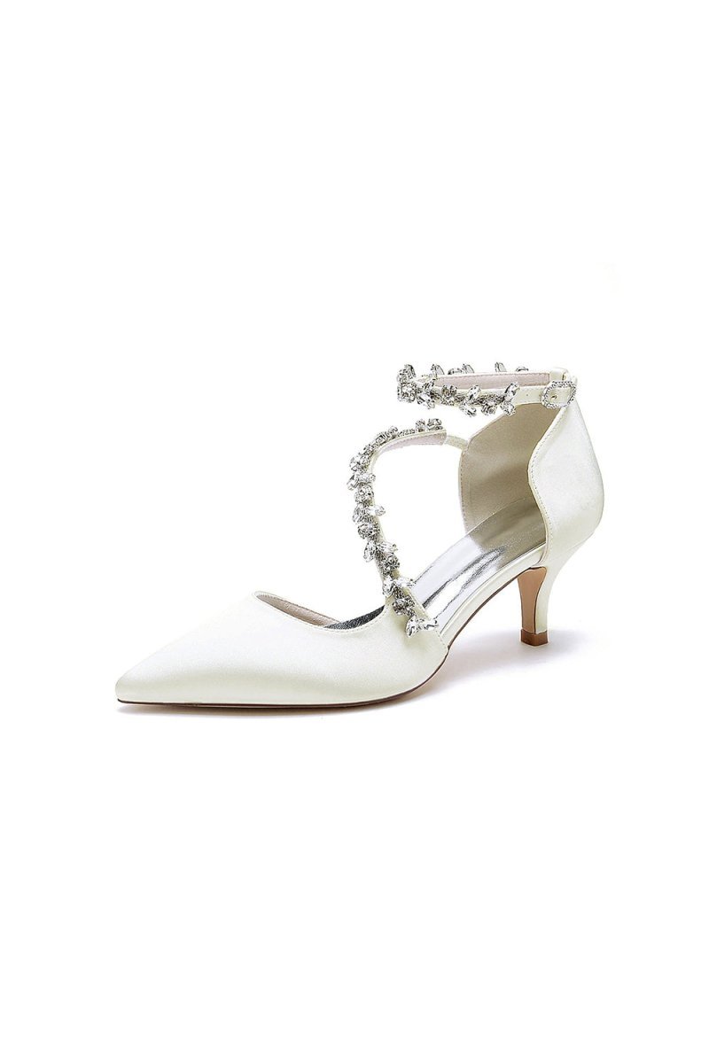 Pointed Toe Beading Ankle Strap High Heels - BOLODOO