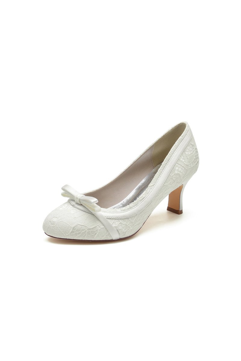 Chic Champagne Lace Formal Heels with Matching Bow - BOLODOO