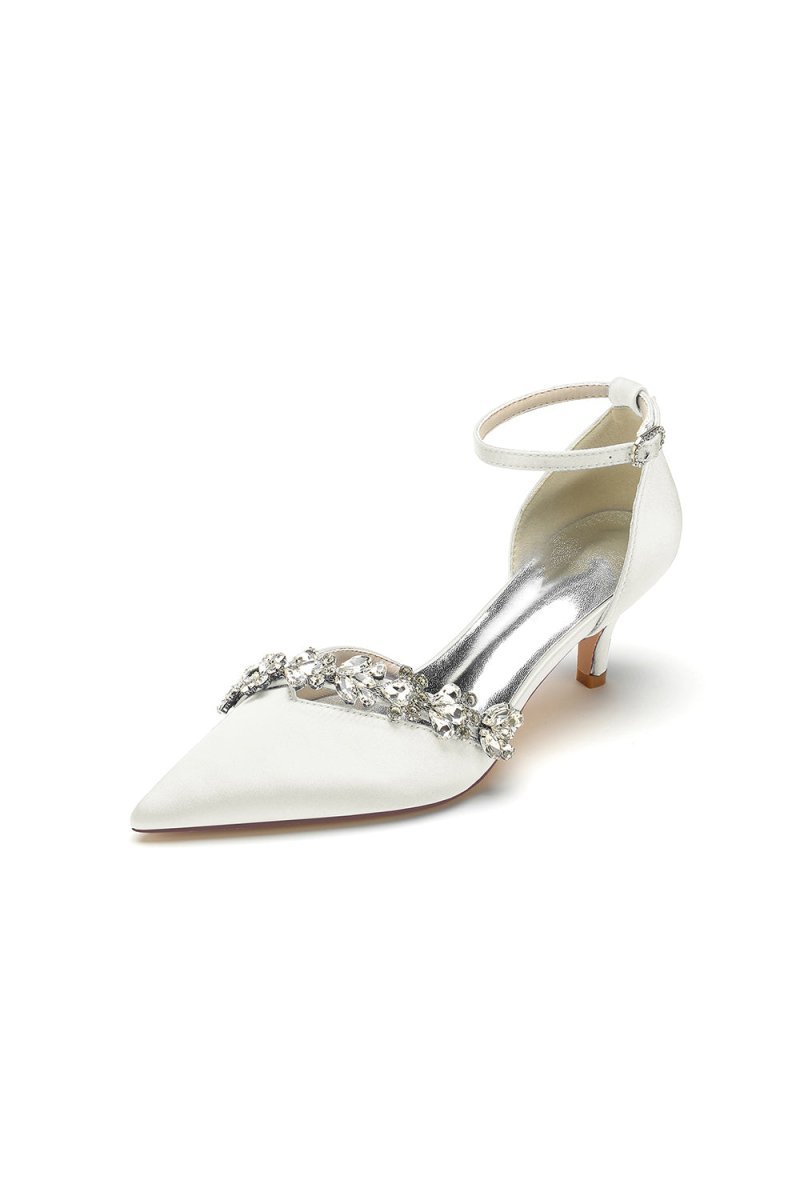 Elegant Pointed Toe Rhinestone Kitten Heels - BOLODOO