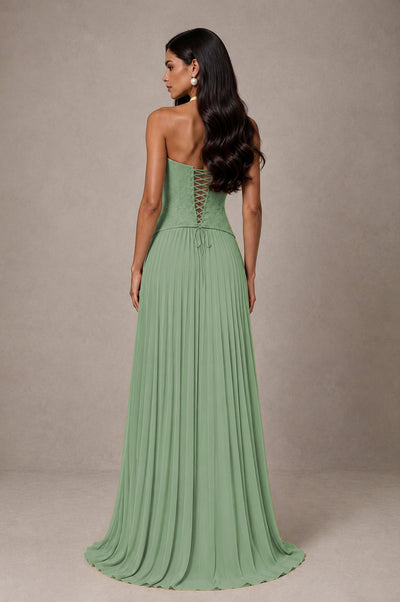 BOLODOO dusty sage Halter Corset Pleated A-Line Evening Dress - dusty sage - dusty sage_2
