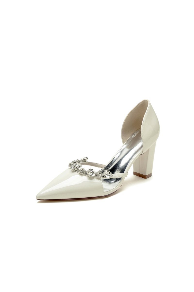 Ivory High Heels with Crystal Bow Embellishment - BOLODOO