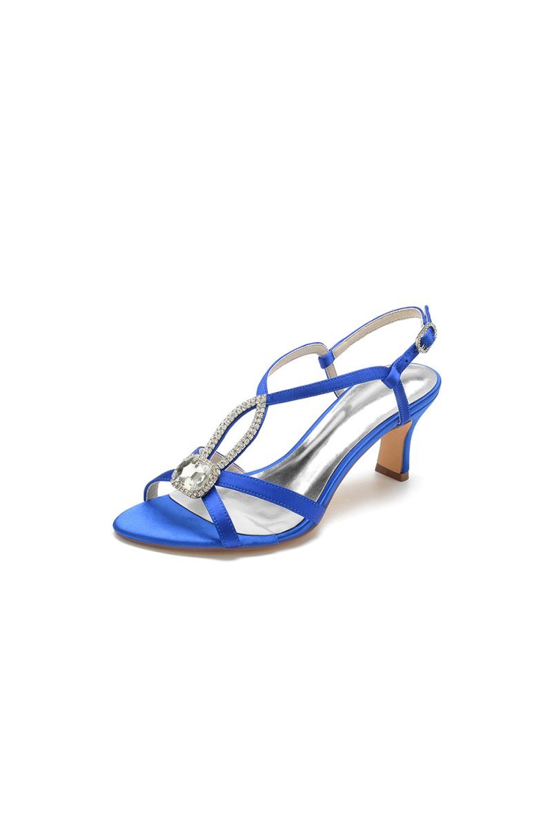 Elegant Royal Blue Satin Peep - Toe Pump with Silver Ornament - BOLODOO