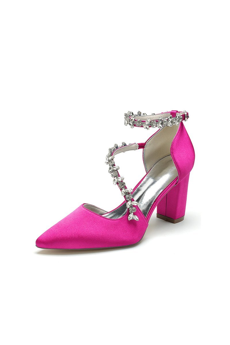 White Satin Pump with Silver Chain Accent - BOLODOO