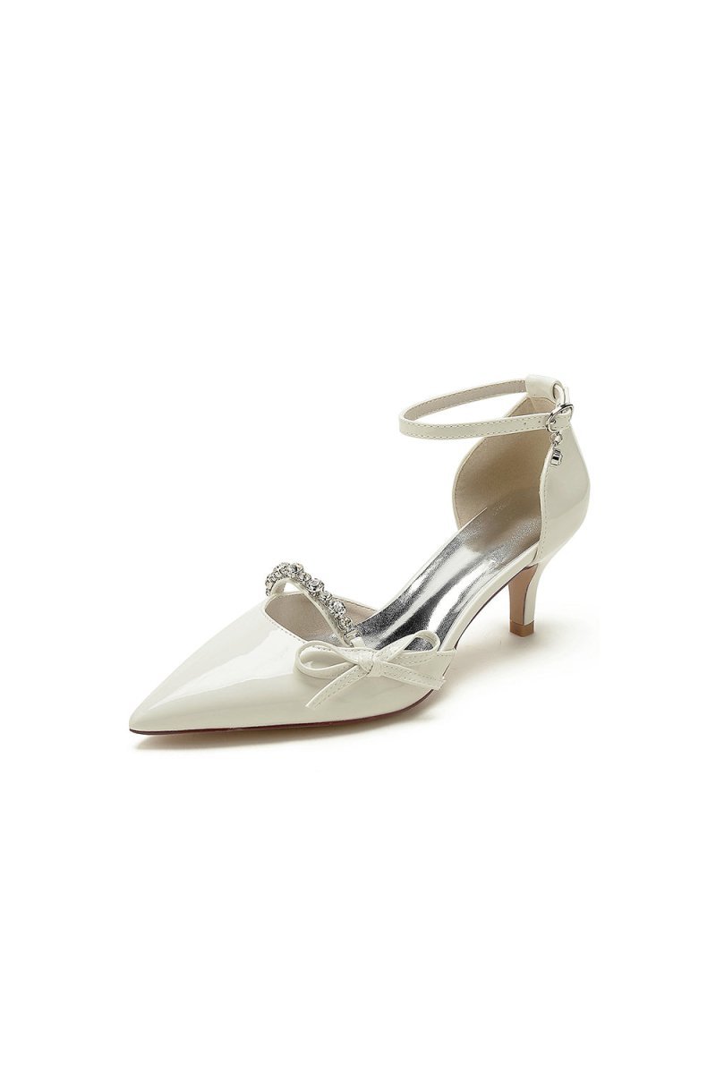 Elegant Stiletto Heel Patent Leather Pumps with Metallic Ornament - BOLODOO