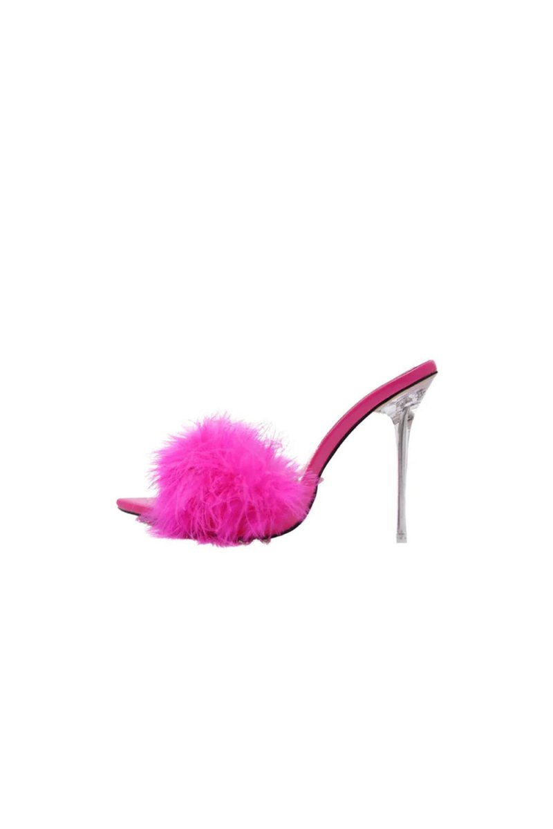 Hot Pink Feathers Pointed Toe Stiletto Sandals - BOLODOO
