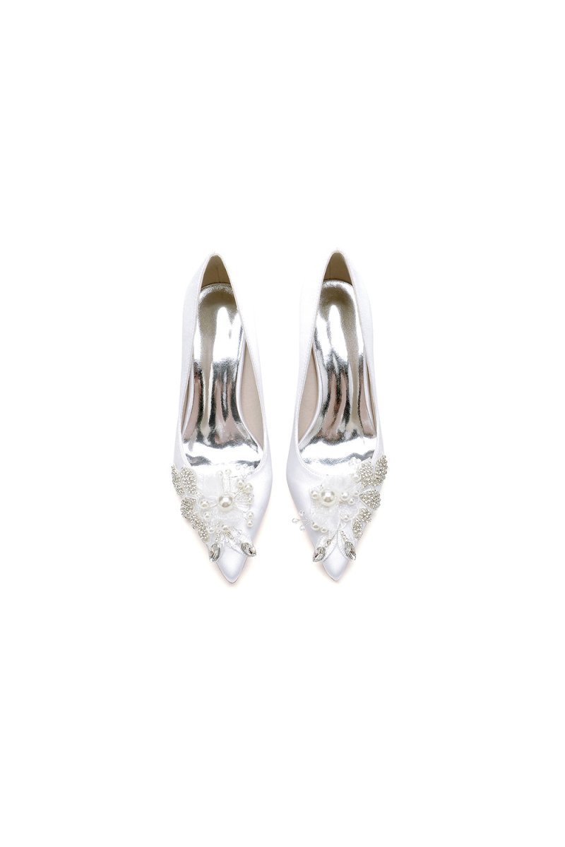 Floral Beaded Pointed Toe Chunky Heel