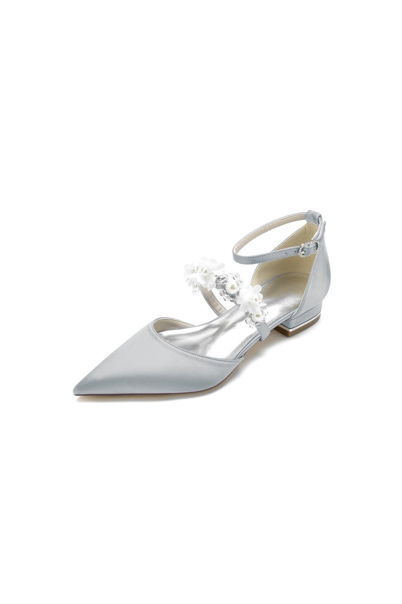 Flower Pearl Buckle Strap Pointed Toe Flats - BOLODOO