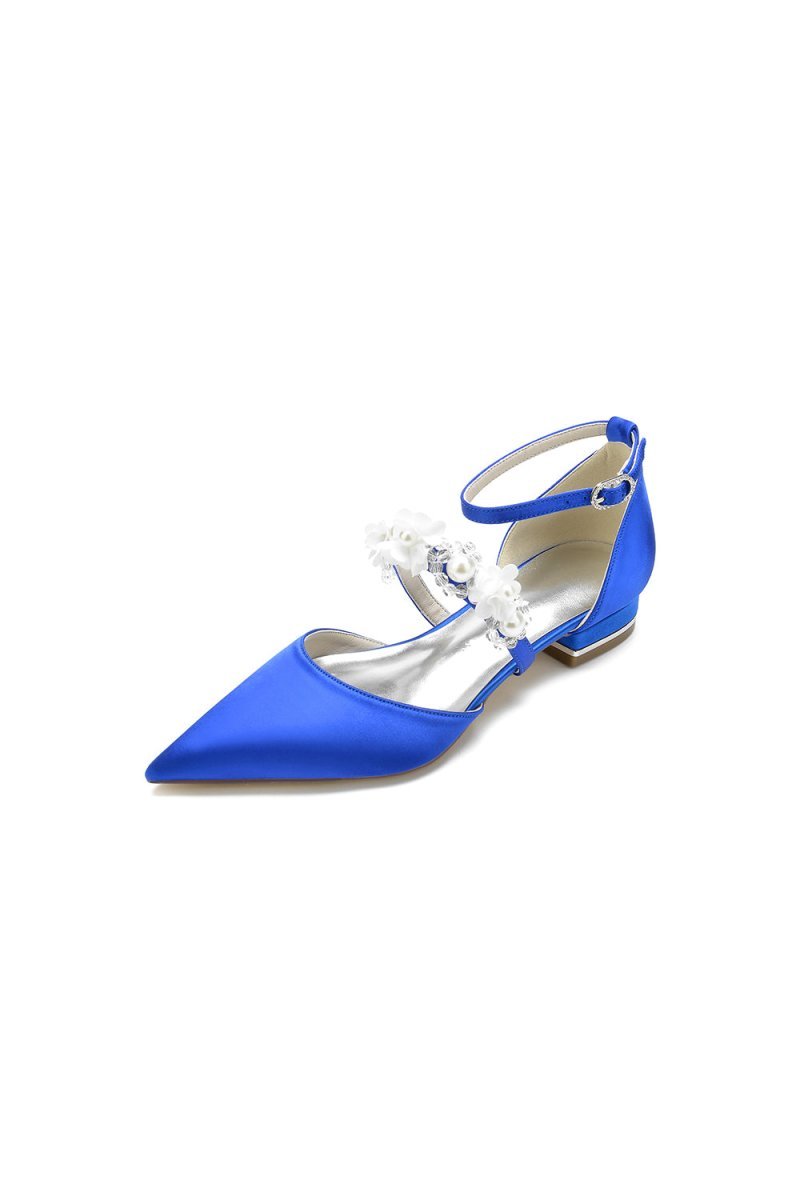 Flower Pearl Buckle Strap Pointed Toe Flats - BOLODOO
