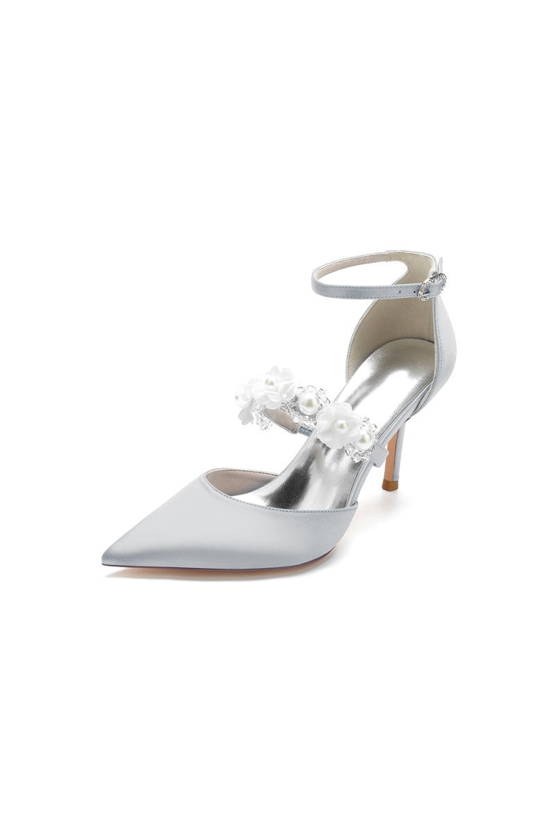 Flower Pearl Strap Pointed Toe High Heels - BOLODOO