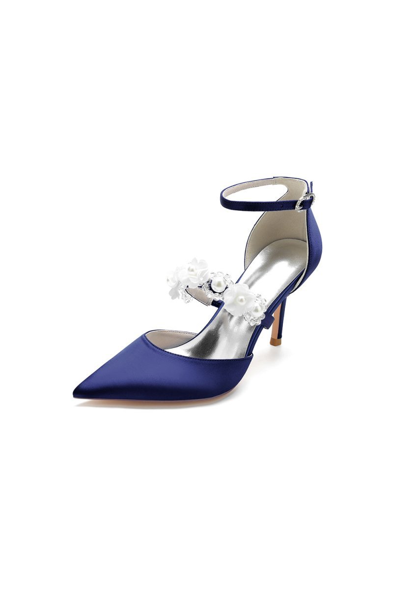 Flower Pearl Strap Pointed Toe High Heels - BOLODOO