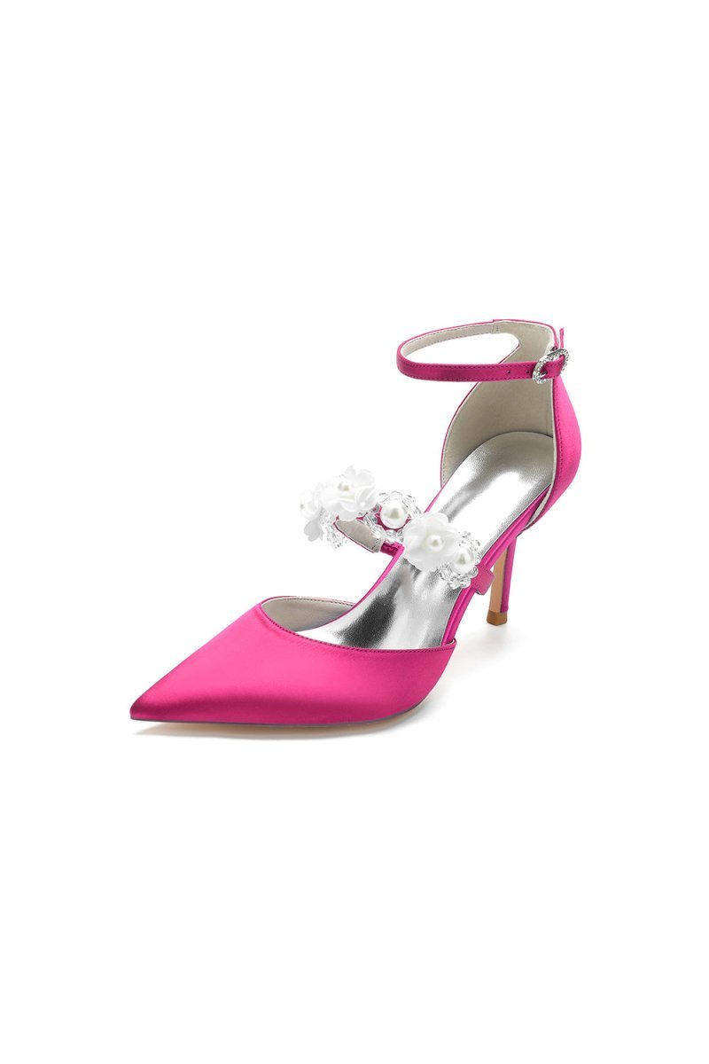 Flower Pearl Strap Pointed Toe High Heels - BOLODOO