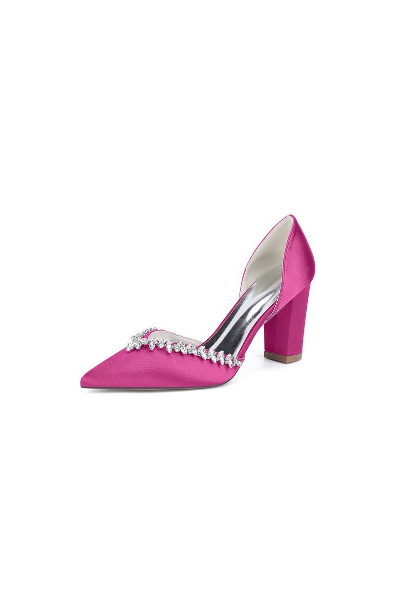 Fuchsia High Heels with Sparkling Crystal Embellishments - BOLODOO