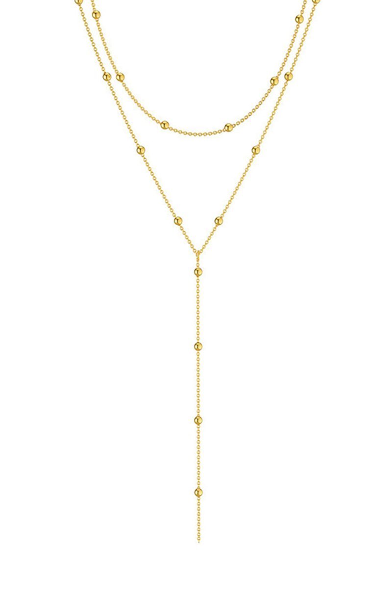Geometric Tassel Round Bead Multi Layer Long Necklace