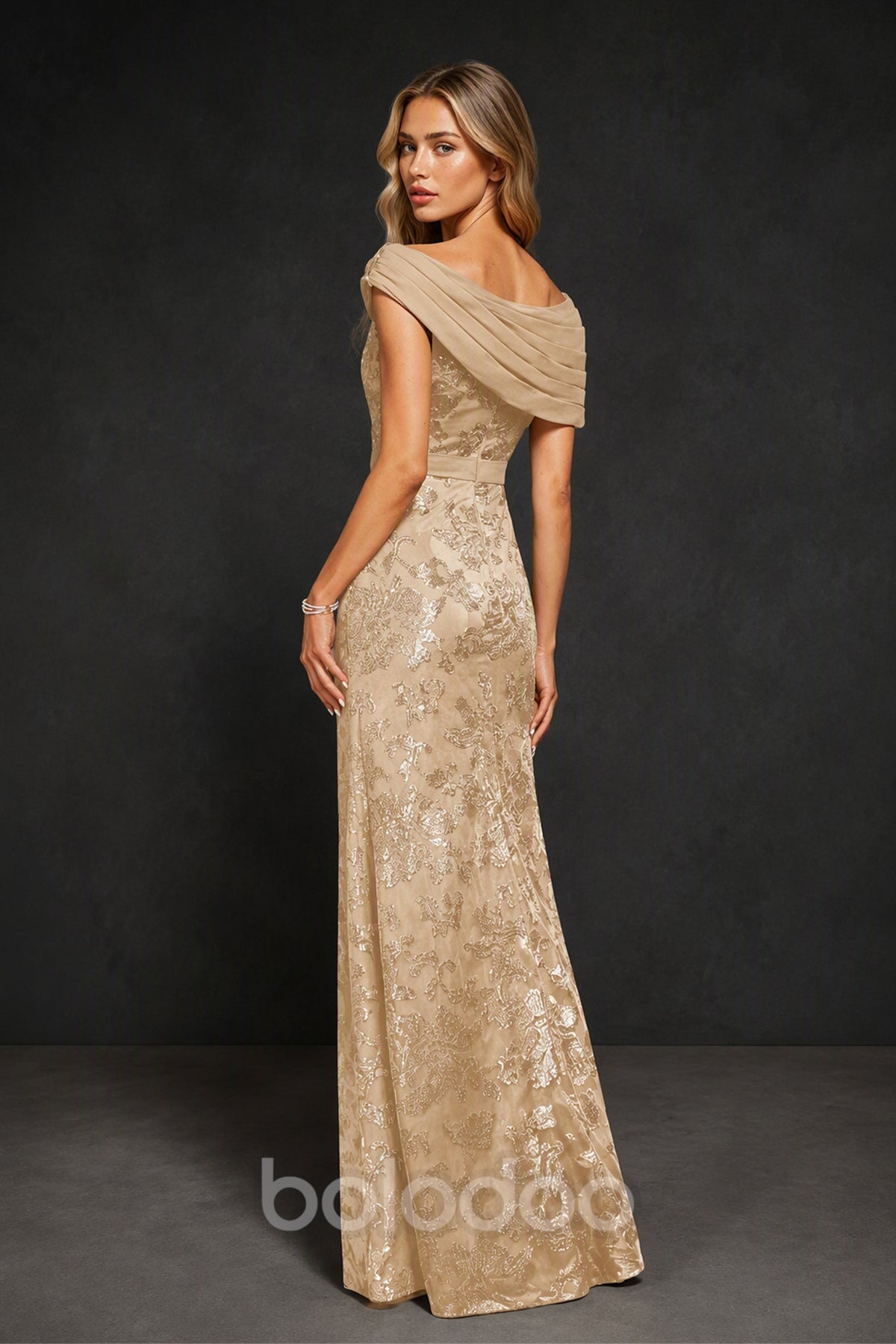BOLODOO Champagne Off-Shoulder Sequin Lace Mermaid Gown | Wedding Guest & Formal Evening Dress  | BOLODOO watermark