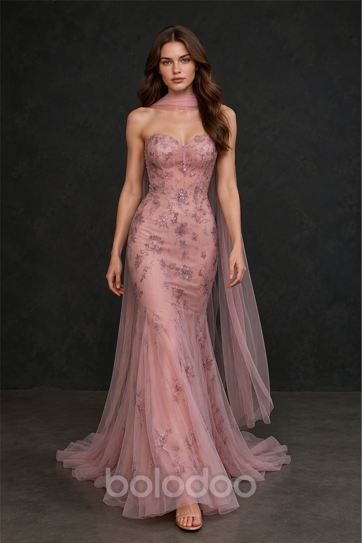 BOLODOO Blush Pink Sequin Mermaid Gown - Full Length Front View | BOLODOO watermark
