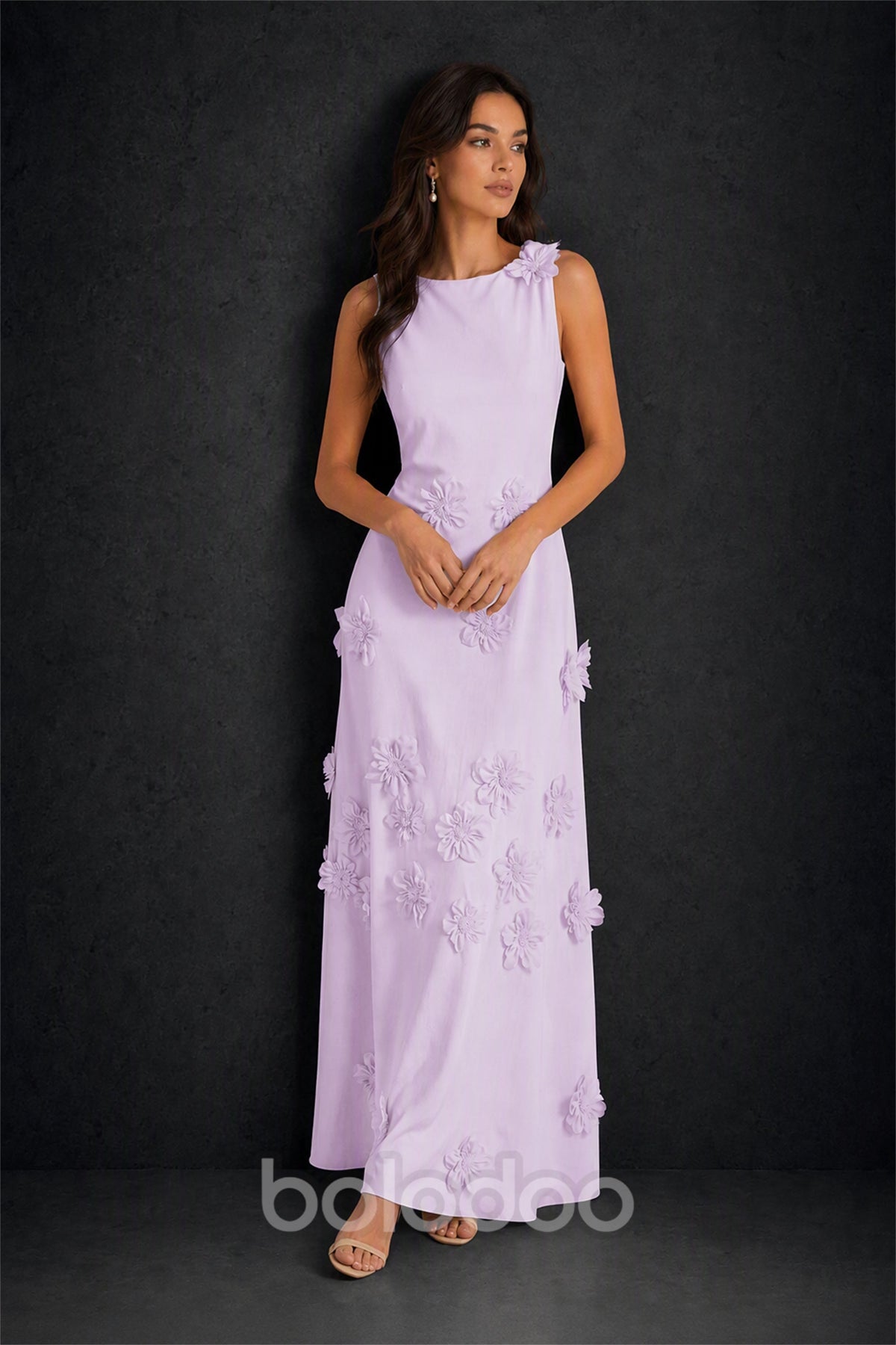 BOLODOO Lilac 3D Floral Appliqué Sleeveless Maxi Dress - Lilac | BOLODOO watermark