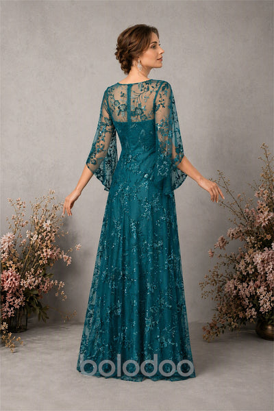 BOLODOO Peacock Sequin Lace Cape Sleeve Formal Evening Gown - Peacock | BOLODOO watermark