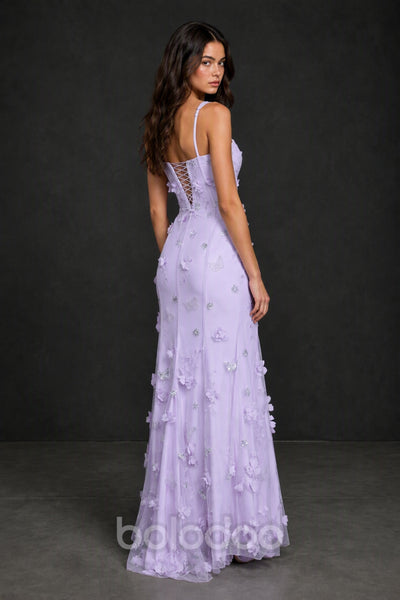 BOLODOO Lilac 3D Butterfly Floral Tulle Maxi Gown – Lace-Up Back Slit Formal Dress - Lilac | BOLODOO watermark