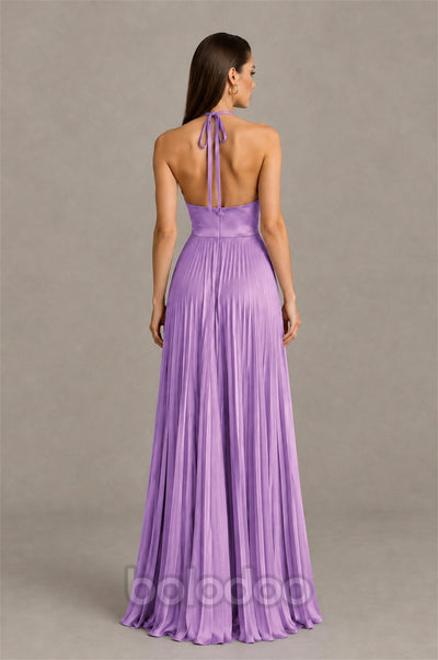 BOLODOO Lavender Halter Pleated A-Line Evening Dress - Lavender | BOLODOO watermark