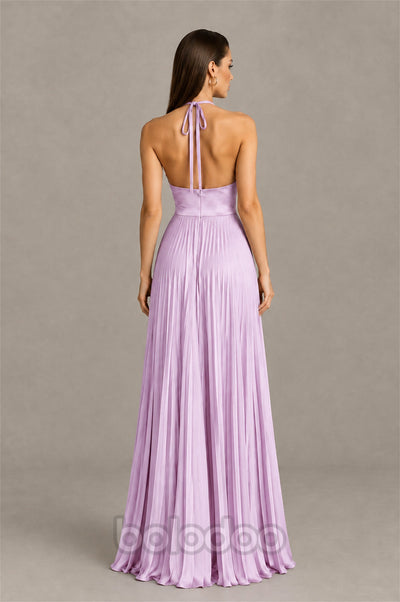 BOLODOO Lilac Halter Pleated A-Line Evening Dress - Lilac | BOLODOO watermark