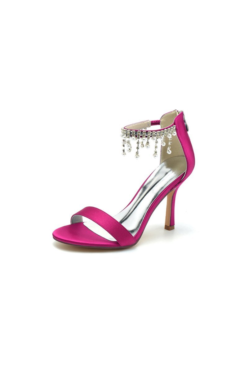 Glamorous White Leather High Heels with Silver Chain Accent - BOLODOO