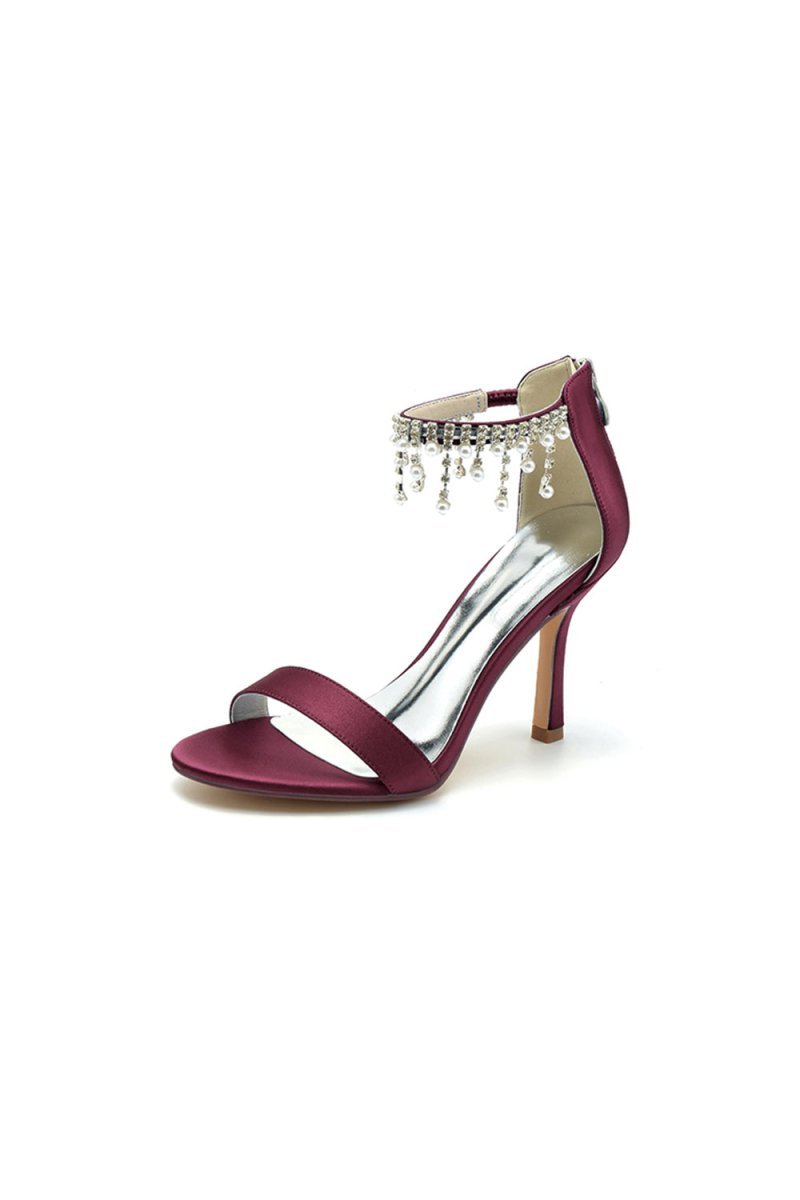 Glamorous White Leather High Heels with Silver Chain Accent - BOLODOO