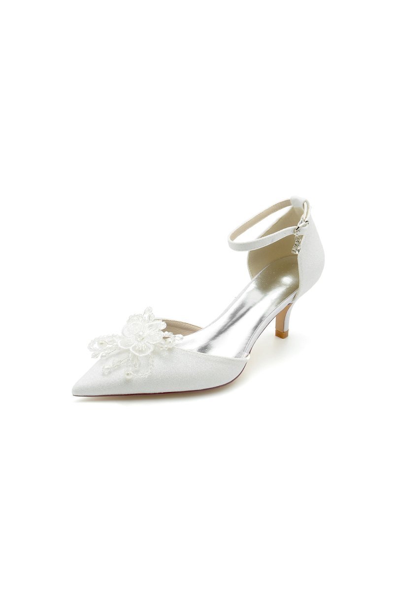 Ankle Strap Wedding Stiletto Heels with Flower - BOLODOO