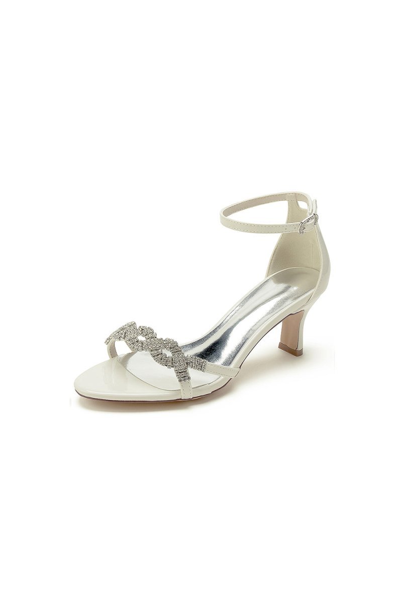 Ankle Strap Wedding Chunky Heels with Rhinestone - BOLODOO