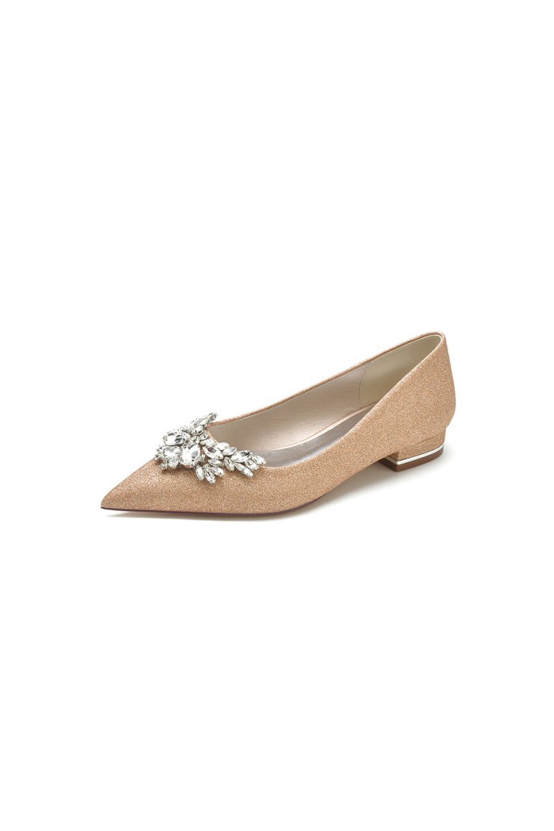 Glitter Pointed Toe Rhinestone Low Heels - BOLODOO